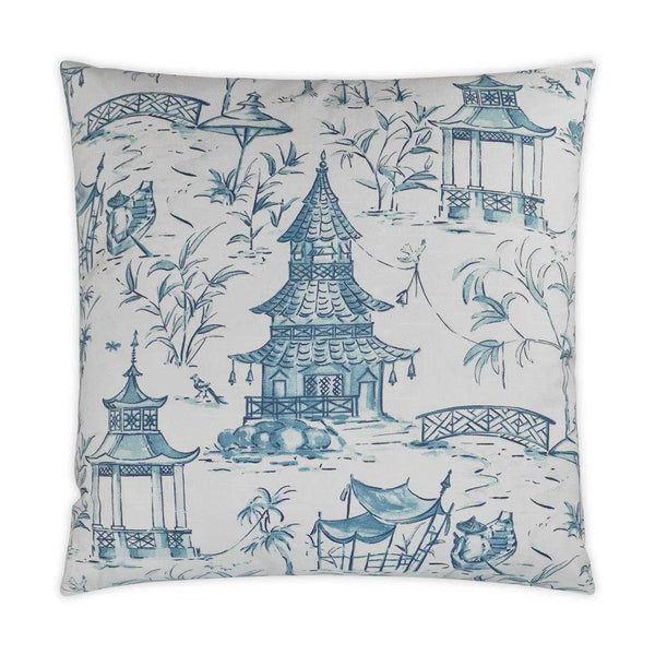 Pagodas Blue Throw Pillow With Insert Throw Pillows LOOMLAN By D.V. Kap