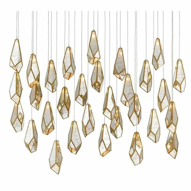 Painted Silver Antique Brass Glace 30-Light Multi-Drop Pendant Pendants LOOMLAN By Currey & Co