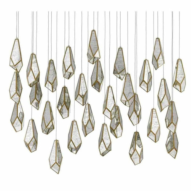 Painted Silver Antique Brass Glace 30-Light Multi-Drop Pendant Pendants LOOMLAN By Currey & Co