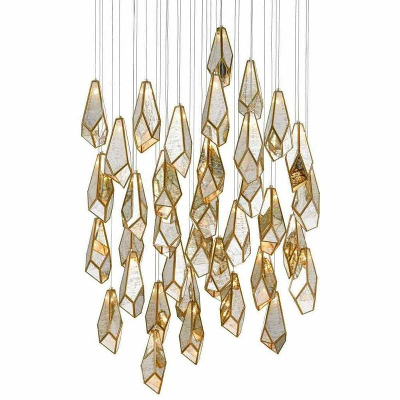 Painted Silver Antique Brass Glace 36-Light Multi-Drop Pendant Pendants LOOMLAN By Currey & Co