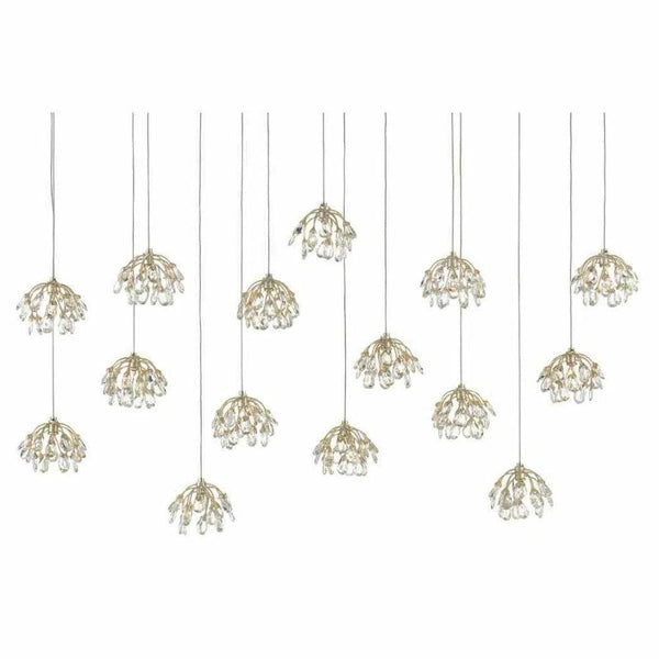 Painted Silver Leaf Crystal Bud Rectangular 15-Light Multi-Drop Pendant Pendants LOOMLAN By Currey & Co