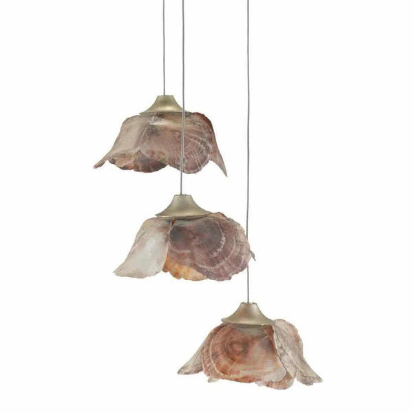 Painted Silver Leaf Shell Catrice 3-Light Multi-Drop Pendant Pendants LOOMLAN By Currey & Co