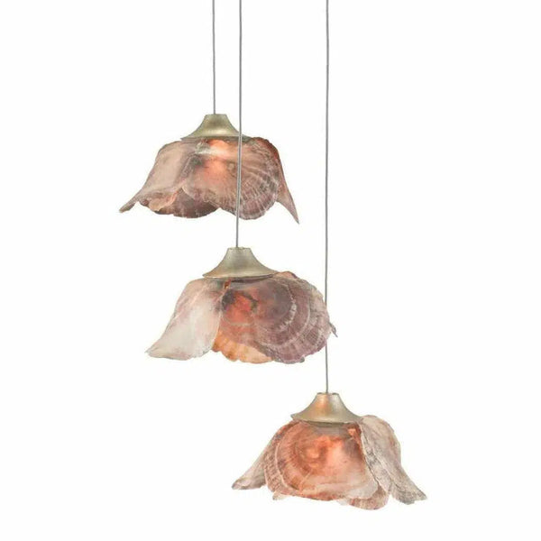 Painted Silver Leaf Shell Catrice 3-Light Multi-Drop Pendant Pendants LOOMLAN By Currey & Co