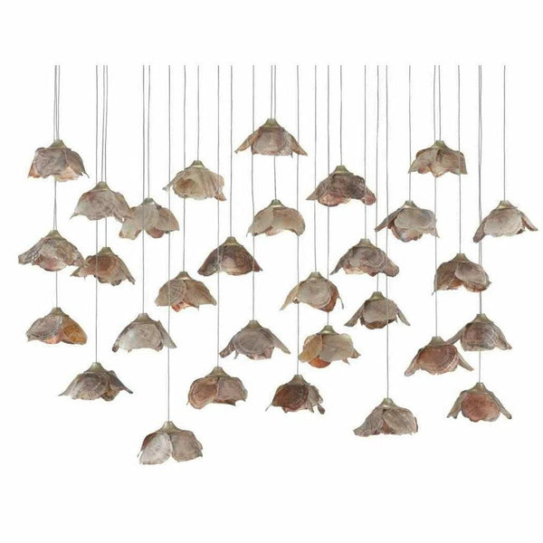 Painted Silver Leaf Shell Catrice 30-Light Multi-Drop Pendant Pendants LOOMLAN By Currey & Co