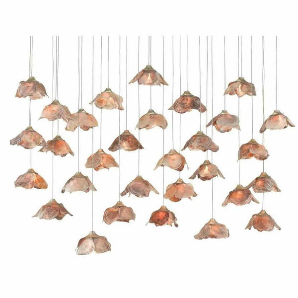 Painted Silver Leaf Shell Catrice 30-Light Multi-Drop Pendant Pendants LOOMLAN By Currey & Co