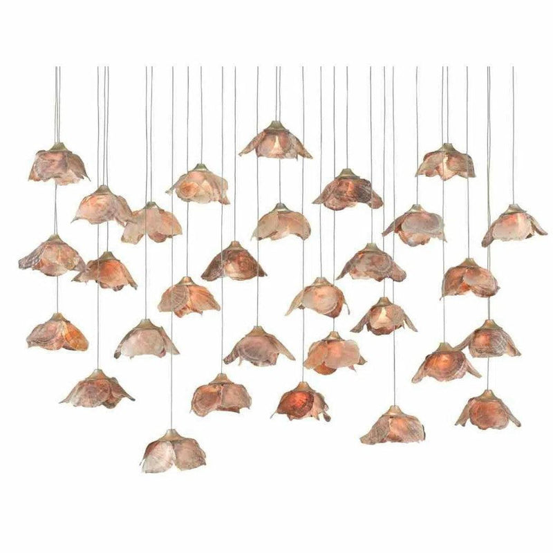 Painted Silver Leaf Shell Catrice 30-Light Multi-Drop Pendant Pendants LOOMLAN By Currey & Co