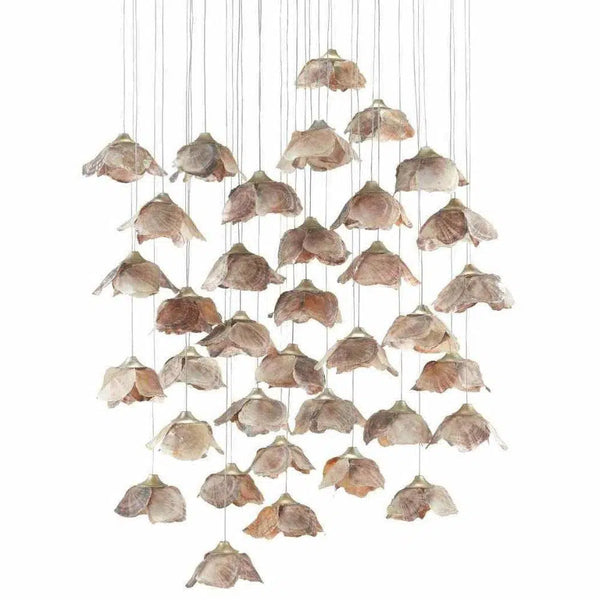 Painted Silver Leaf Shell Catrice 36-Light Multi-Drop Pendant Pendants LOOMLAN By Currey & Co