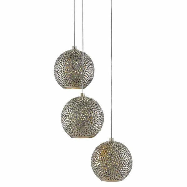 Painted Silver Nickel Blue Giro 3-Light Multi-Drop Pendant Pendants LOOMLAN By Currey & Co