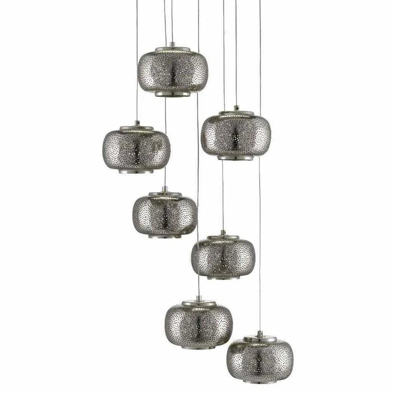 Painted Silver Nickel Pepper 7-Light Multi-Drop Pendant Pendants LOOMLAN By Currey & Co