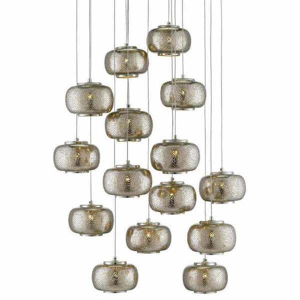 Painted Silver Nickel Pepper Round 15-Light Multi-Drop Pendant Pendants LOOMLAN By Currey & Co