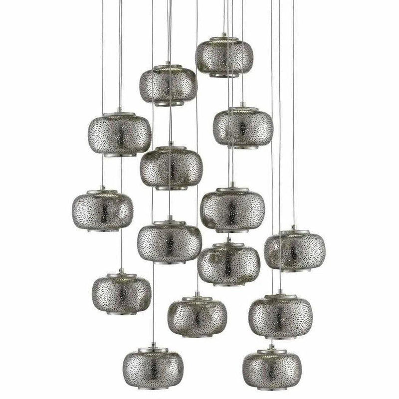 Painted Silver Nickel Pepper Round 15-Light Multi-Drop Pendant Pendants LOOMLAN By Currey & Co