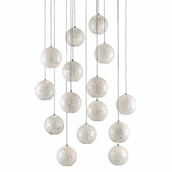 Painted Silver Pearl Finhorn Round 15-Light Multi-Drop Pendant Pendants LOOMLAN By Currey & Co