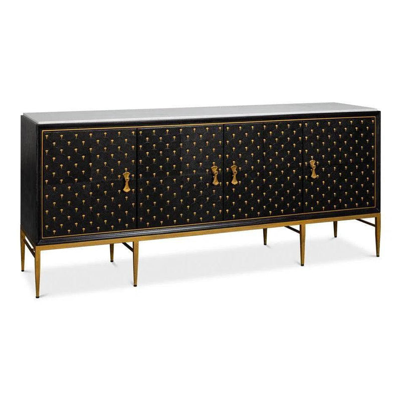 Palisade Shagreen Wood and Metal Black Credenza Sideboards LOOMLAN By Sarreid