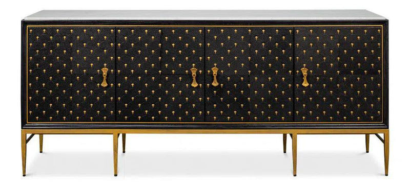 Palisade Shagreen Wood and Metal Black Credenza Sideboards LOOMLAN By Sarreid