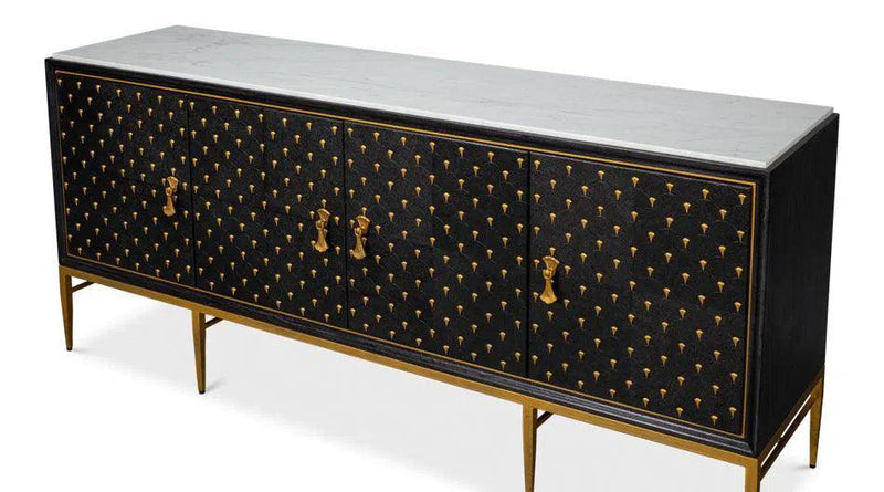 Palisade Shagreen Wood and Metal Black Credenza Sideboards LOOMLAN By Sarreid