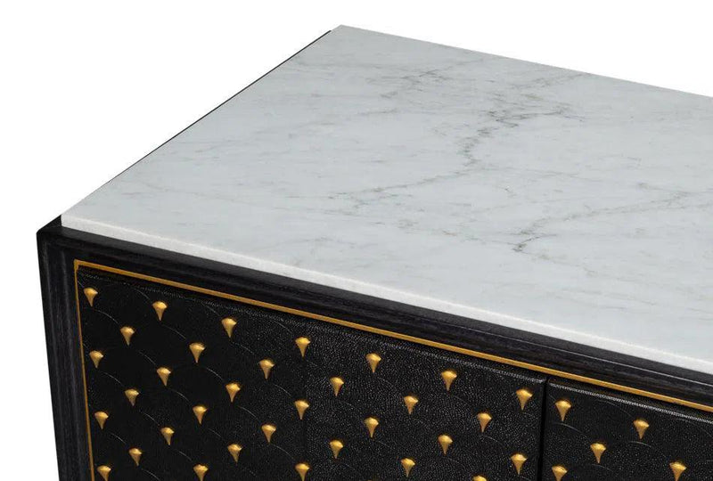 Palisade Shagreen Wood and Metal Black Credenza Sideboards LOOMLAN By Sarreid