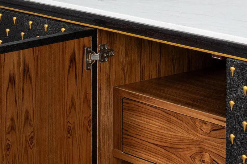 Palisade Shagreen Wood and Metal Black Credenza Sideboards LOOMLAN By Sarreid