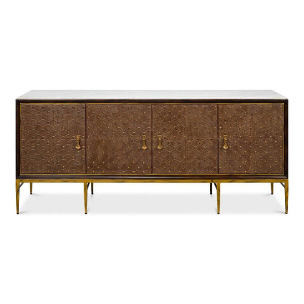 Palisades Shagreen Wood and Metal Tan Credenza Sideboards LOOMLAN By Sarreid