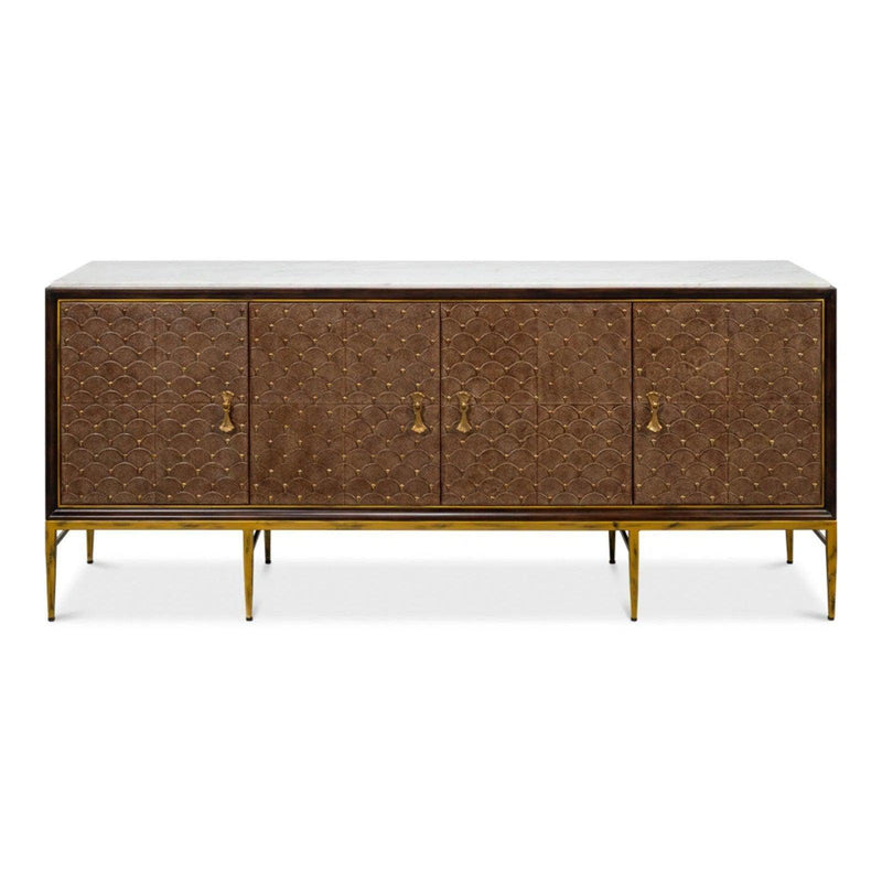 Palisades Shagreen Wood and Metal Tan Credenza Sideboards LOOMLAN By Sarreid