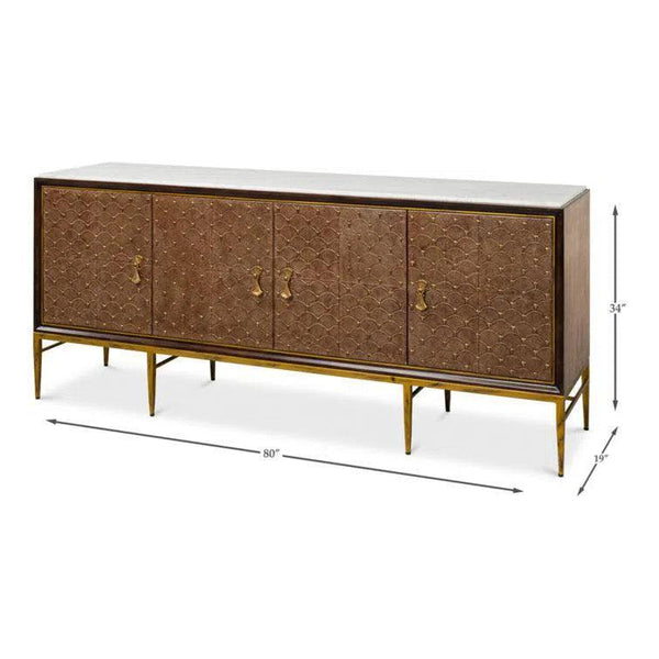 Palisades Shagreen Wood and Metal Tan Credenza Sideboards LOOMLAN By Sarreid