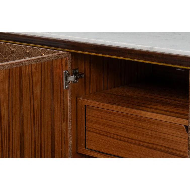 Palisades Shagreen Wood and Metal Tan Credenza Sideboards LOOMLAN By Sarreid