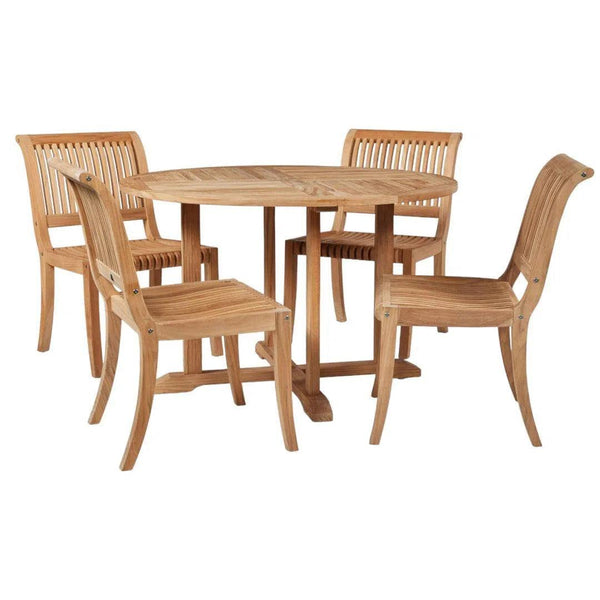 Palm 5-Piece Round Teak Outdoor Dining Set Outdoor Dining Sets LOOMLAN By HiTeak