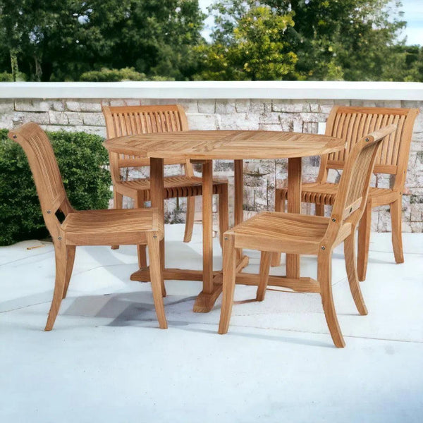 Palm 5-Piece Round Teak Outdoor Dining Set Outdoor Dining Sets LOOMLAN By HiTeak