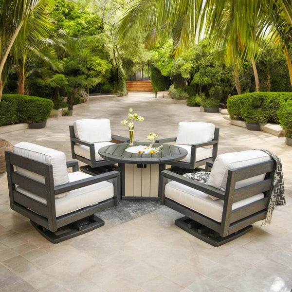 Palm Beach Poly Lumber Fire Pit Table Set With Club Chairs Outdoor Lounge Sets LOOMLAN By Breezesta