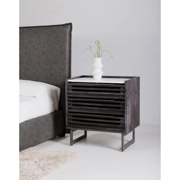 Paloma Wood and Steel Grey 3 Drawer Nightstand Nightstands LOOMLAN By Moe's Home