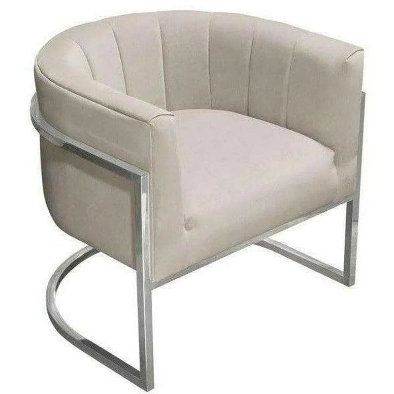 Pandora Cream Velvet Bucket Chair Silver Stainless Steel Frame Club Chairs LOOMLAN By Diamond Sofa