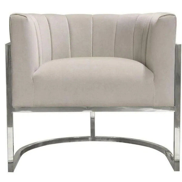 Pandora Cream Velvet Bucket Chair Silver Stainless Steel Frame Club Chairs LOOMLAN By Diamond Sofa