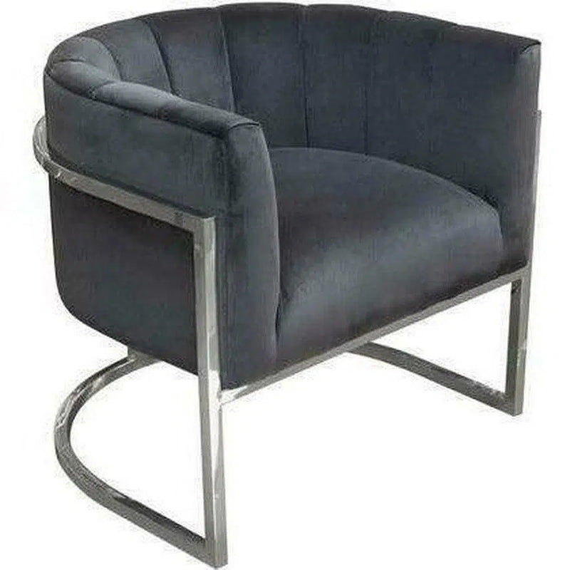 Pandora Grey Velvet Bucket Chair Silver Stainless Steel Frame Club Chairs LOOMLAN By Diamond Sofa