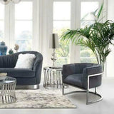 Pandora Grey Velvet Bucket Chair Silver Stainless Steel Frame Club Chairs LOOMLAN By Diamond Sofa