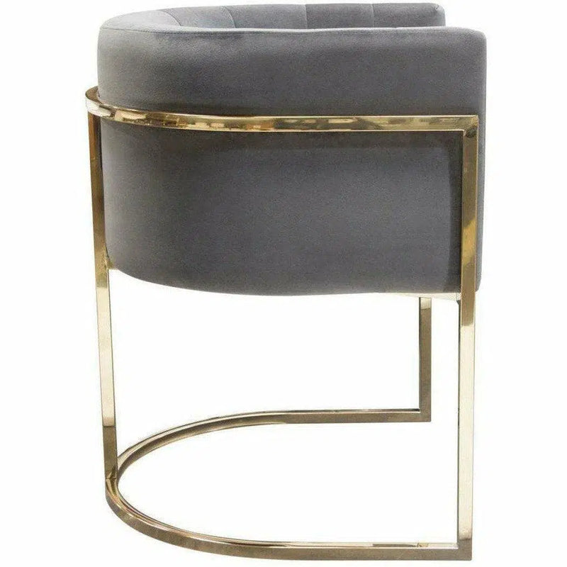 Pandora Tufted Grey Velvet Bucket Dining Chair Gold Frame Dining Chairs LOOMLAN By Diamond Sofa