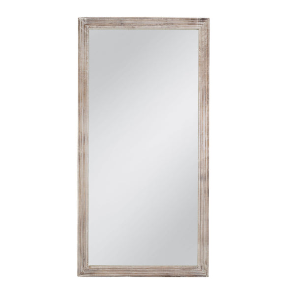 Pangea Wood White and Brown Vertical Floor Mirror Floor Mirrors LOOMLAN By Bassett Mirror