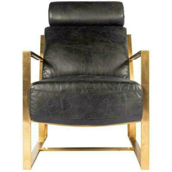 Paradiso Black Leather Accent Slipper Chair Gold Metal Frame Accent Chairs LOOMLAN By Moe's Home