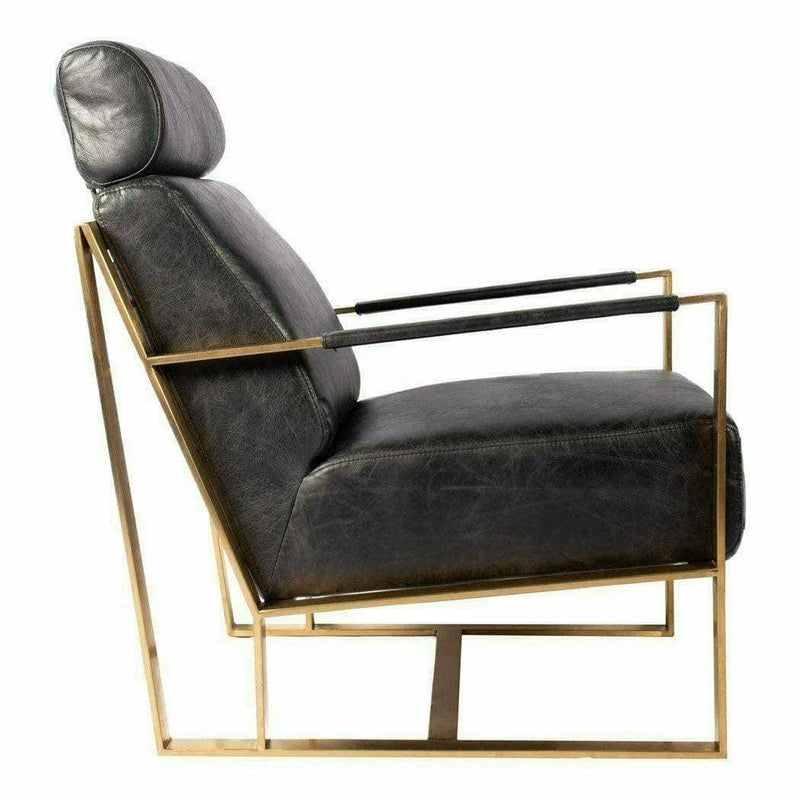 Paradiso Black Leather Accent Slipper Chair Gold Metal Frame Accent Chairs LOOMLAN By Moe's Home