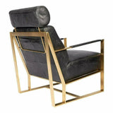 Paradiso Black Leather Accent Slipper Chair Gold Metal Frame Accent Chairs LOOMLAN By Moe's Home