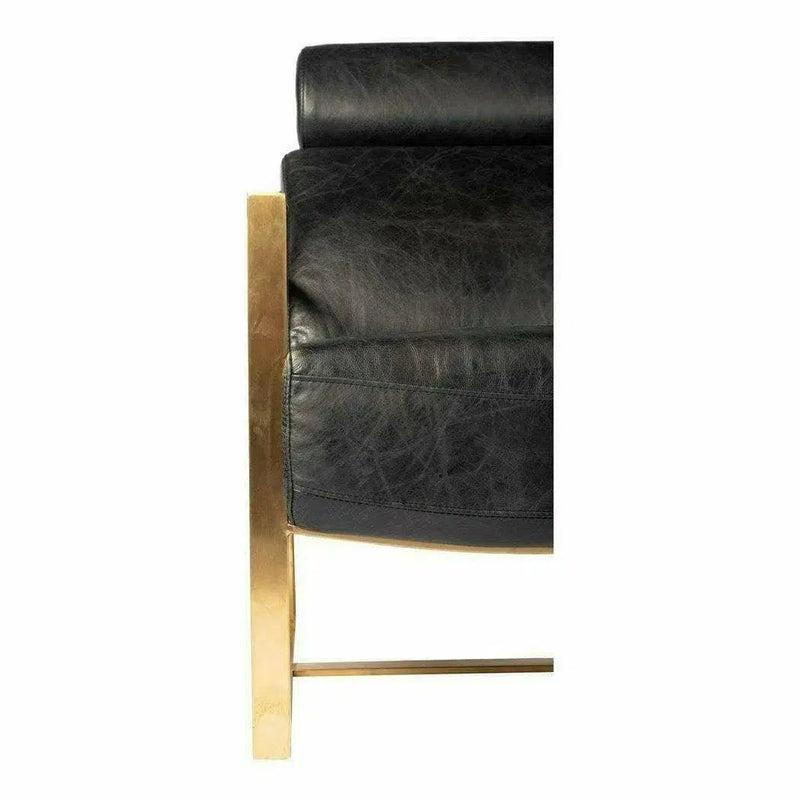 Paradiso Black Leather Accent Slipper Chair Gold Metal Frame Accent Chairs LOOMLAN By Moe's Home