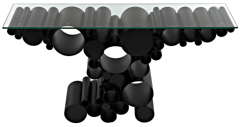 Paradox Console, Black Steel with Glass Top Console Tables LOOMLAN By Noir