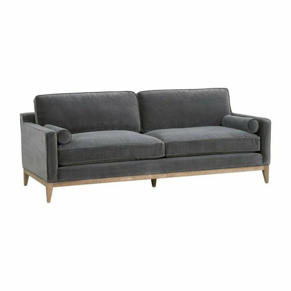 Parker 86" Post Modern Sofa Dark Dove Velvet Natural Oak Sofas & Loveseats LOOMLAN By Essentials For Living