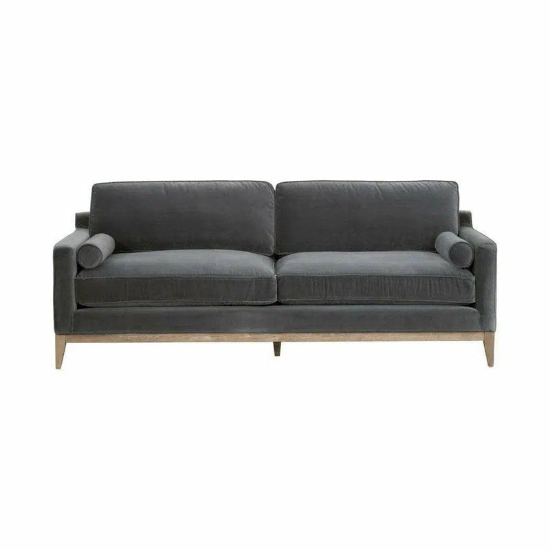 Parker 86" Post Modern Sofa Dark Dove Velvet Natural Oak Sofas & Loveseats LOOMLAN By Essentials For Living