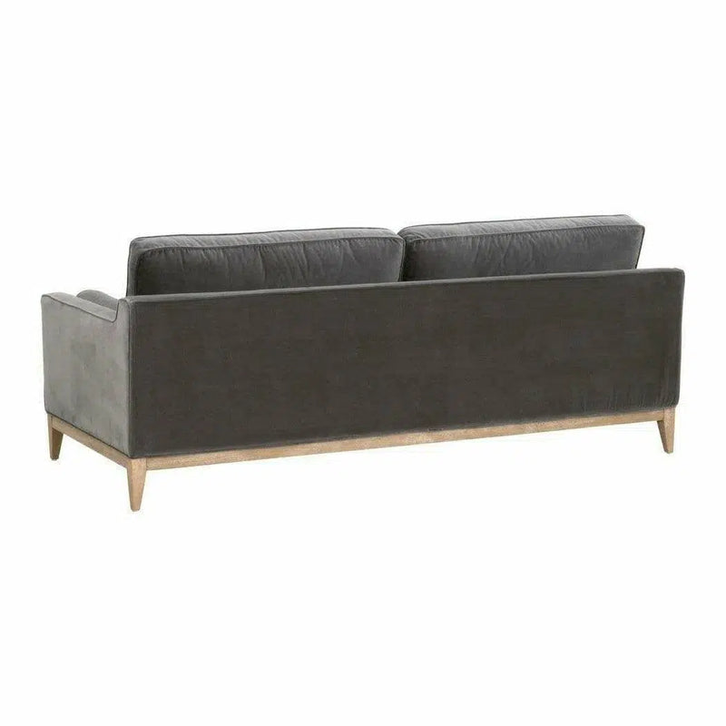 Parker 86" Post Modern Sofa Dark Dove Velvet Natural Oak Sofas & Loveseats LOOMLAN By Essentials For Living