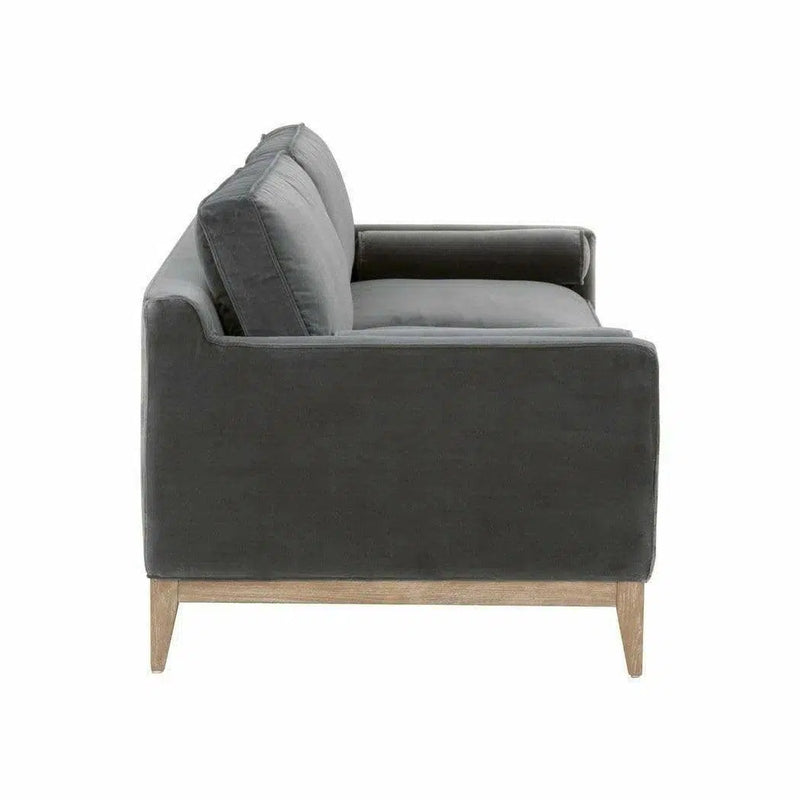 Parker 86" Post Modern Sofa Dark Dove Velvet Natural Oak Sofas & Loveseats LOOMLAN By Essentials For Living