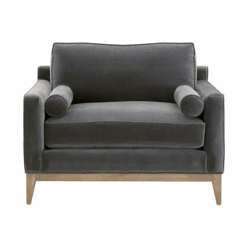 Parker Post Modern Sofa Chair Dark Dove Velvet Natural Oak Club Chairs LOOMLAN By Essentials For Living