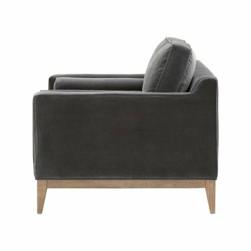 Parker Post Modern Sofa Chair Dark Dove Velvet Natural Oak Club Chairs LOOMLAN By Essentials For Living