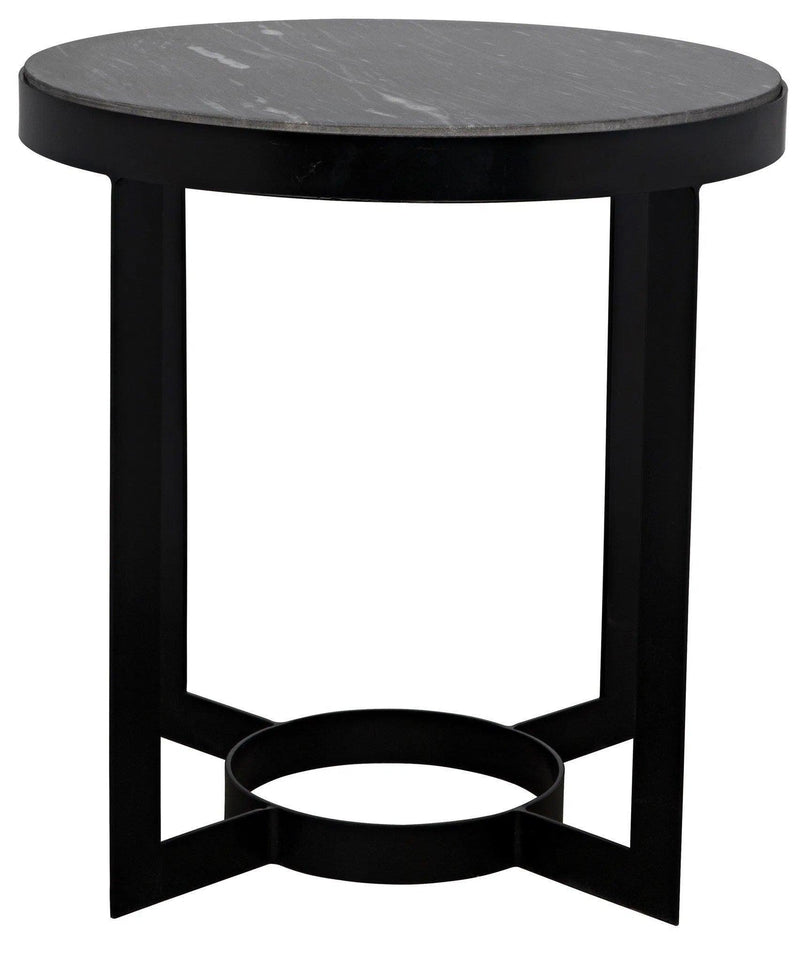 Parker Steel and Marble Black Round Side Table Side Tables LOOMLAN By Noir