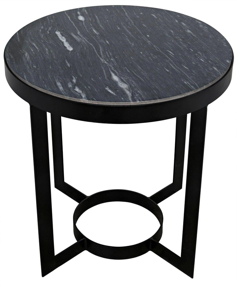 Parker Steel and Marble Black Round Side Table Side Tables LOOMLAN By Noir