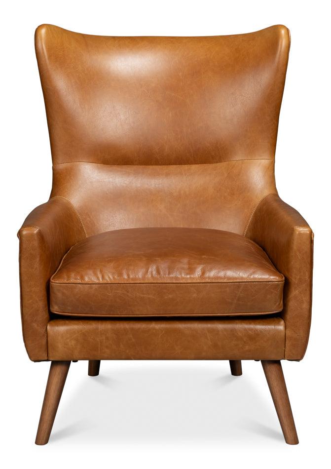 Patron Highback Wood and Leather Brown Armless Chair Club Chairs LOOMLAN By Sarreid