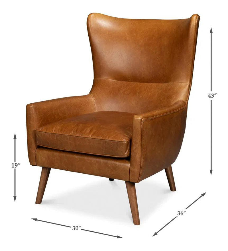 Patron Highback Wood and Leather Brown Armless Chair Club Chairs LOOMLAN By Sarreid